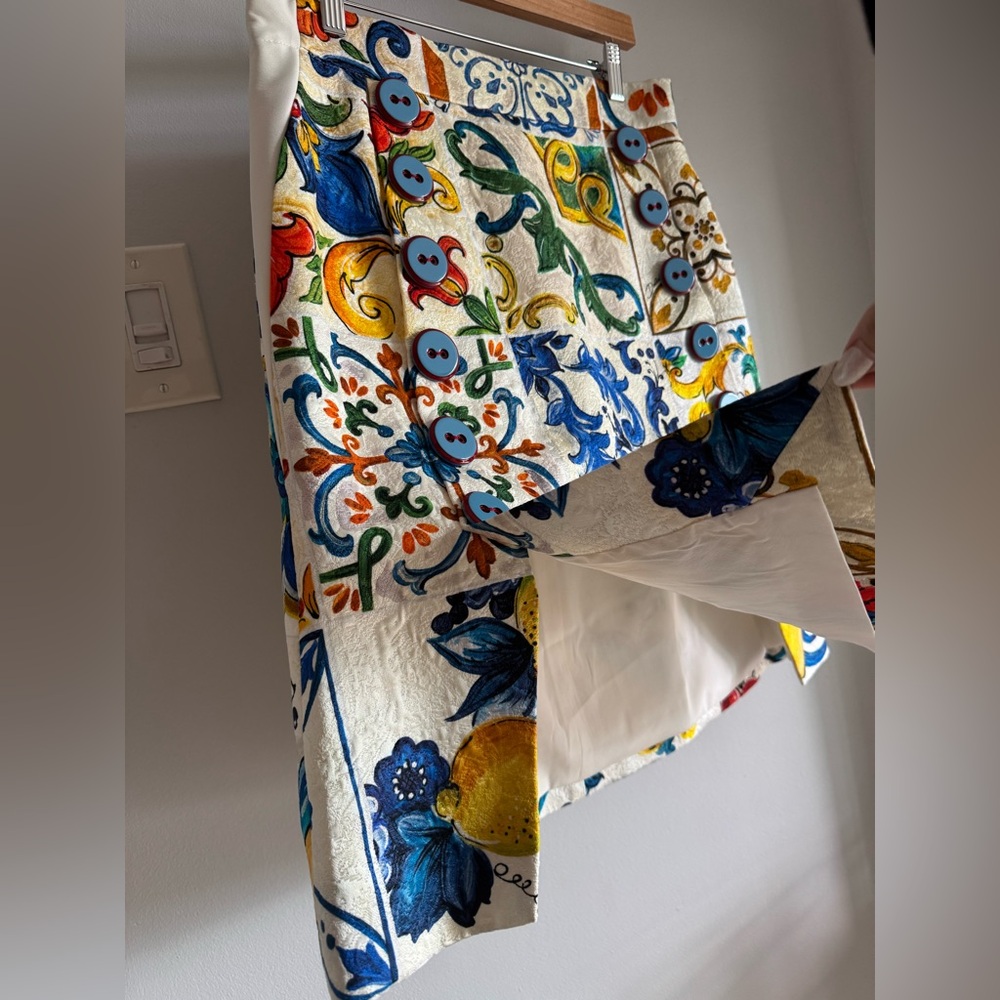 Dolce & Gabbana Majolica Lemon Mediterranean Tile Print Silk Skirt ALTERED SzMED - Picture 3 of 16